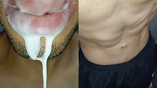 Cum in my mouth, play with your cum, and swallow it, sexy, femboy, trans, gay naughty, tongue, sloopy, six pack, fitness teen