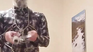 German Amateur Crossdresser ruined orgasm in self bondage