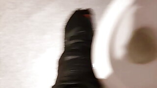 Jizz off on leather biker pants