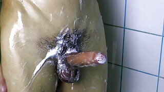 great cock massage in the shower and powerful of white cum