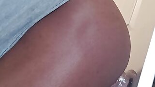 Horny black twink stretching ass with dildo