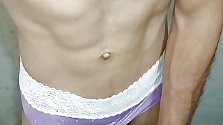 Fitness young man masturbates in pantyhose, almost discovered, six pack, big cock and venoza, I want to give you in the ass