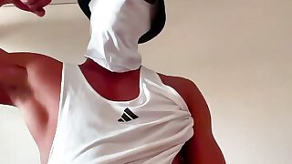 Athletic Twink in Mask Teasing in his Underwear