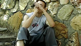 Skinny Yuri Smoke And Wanks His Boner Outdoors