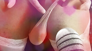 twink uses makeshift dress to feel cute and finger his ass