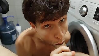 Young Twink Decides To Take Married Mans Huge Cumshot On A Bathroom Floor While The Wife Is Away