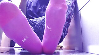 RELAXING TIME MASSAGING MY FEET WITH PINK SOCKS